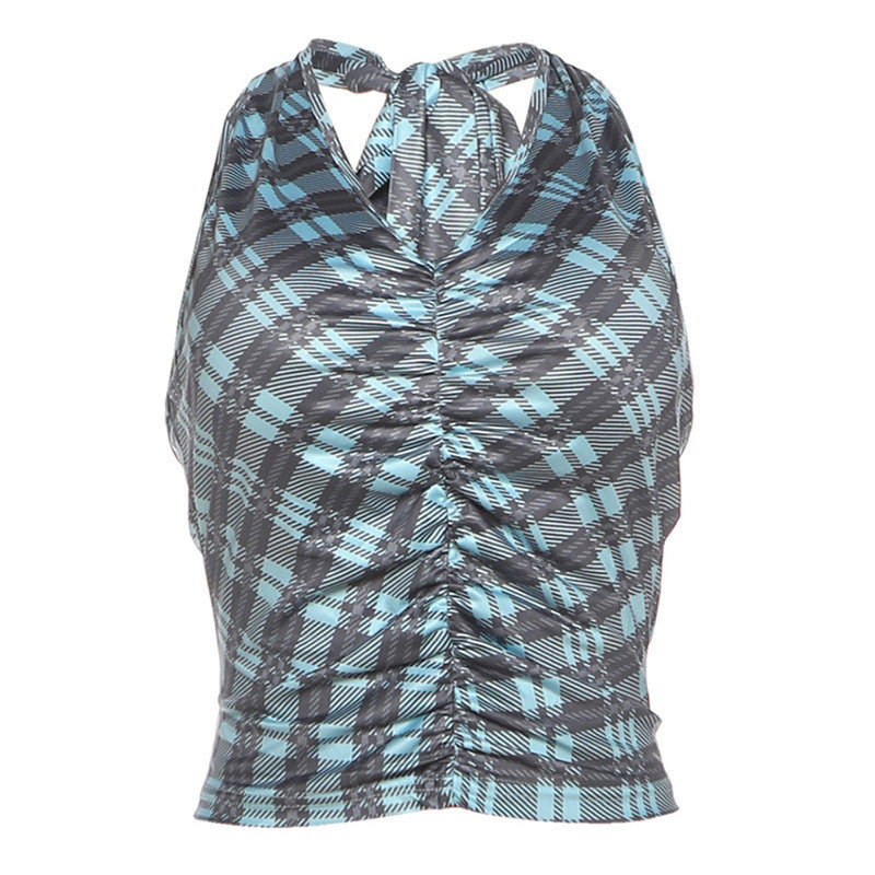 Damen Crop Top mit Raffung und modischem Karo-Muster Drune