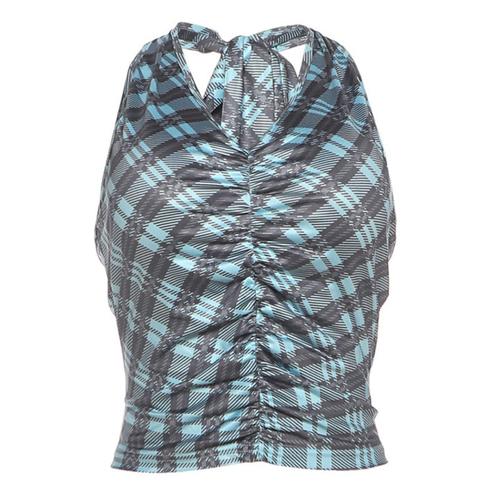 Damen Crop Top mit Raffung und modischem Karo-Muster Drune