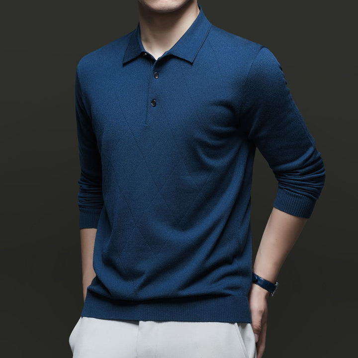 Herren Langarm-Polohemd mit stilvollem Strukturdesign und hochwertigem Kragen Drune