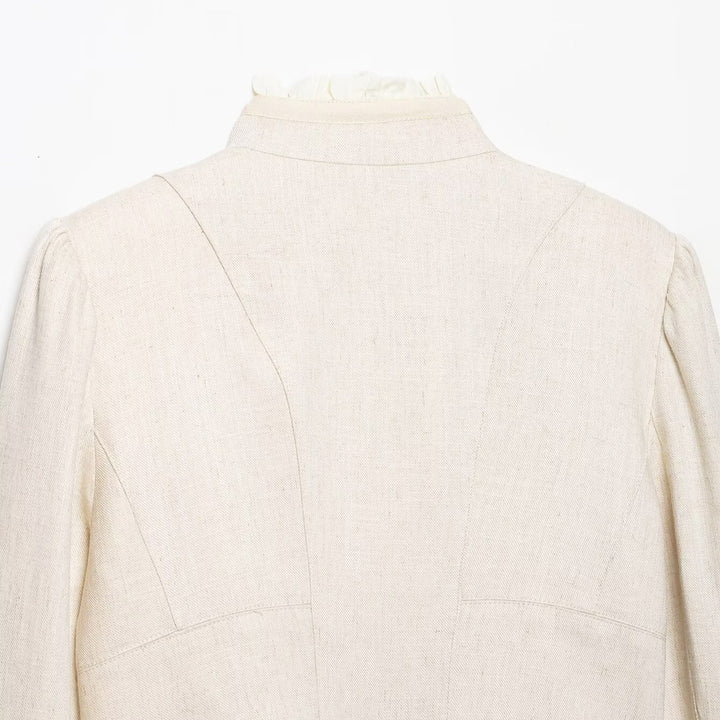 Damen Cropped Jacke mit Stehkragen, Biesenärmeln und Rüschenblende Drune