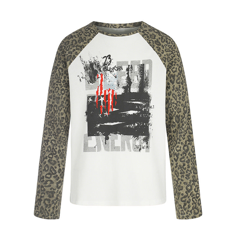 Damen Raglan-Langarmshirt mit Leoprint-Ärmeln und abstraktem Grafikprint Drune