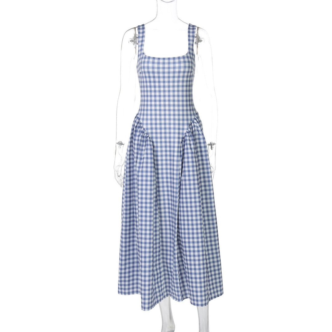 Damen Sommerliches Maxikleid mit Karo-Design und seitlichen Raffungselementen Drune