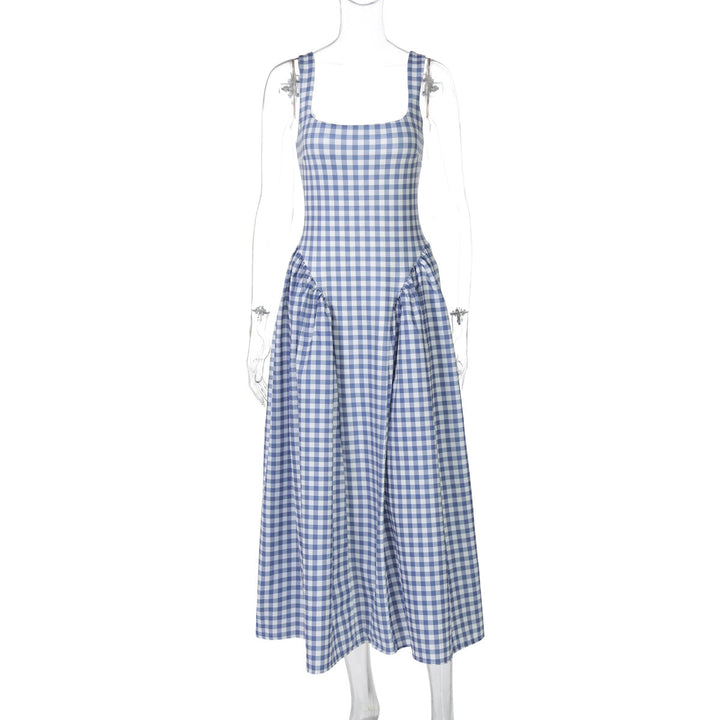 Damen Sommerliches Maxikleid mit Karo-Design und seitlichen Raffungselementen Drune