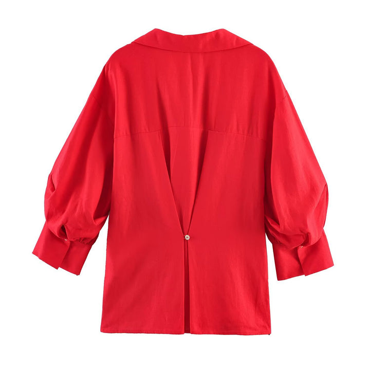 Damen Oversize-Bluse mit Ballonärmeln und Hemdkragen Drune