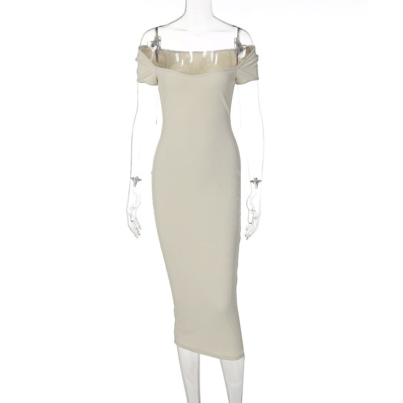 Damen Figurnahes Midi-Kleid mit schulterfreiem Design und eleganten Raffungseffekten Drune