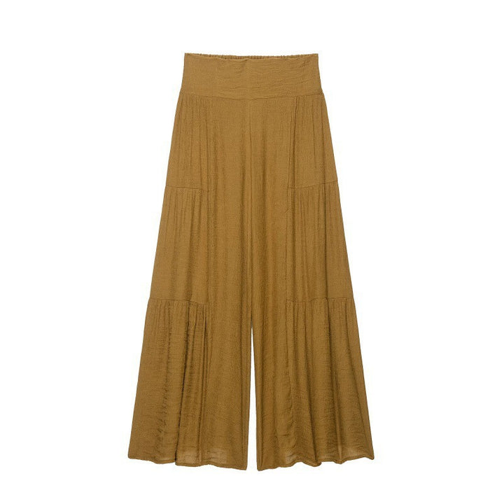 Damen Weite Stufenpalazzohose mit hohem Elastikbund Drune