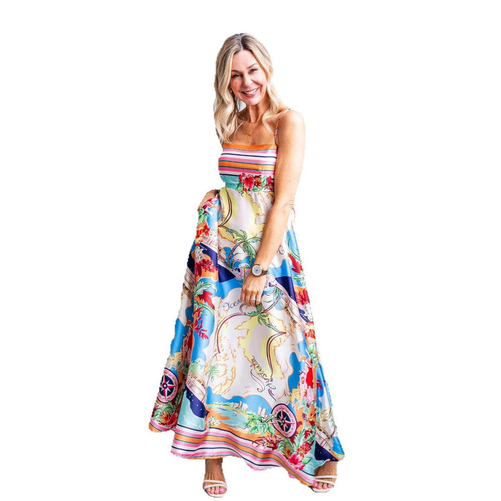 Damen Maxi-Kleid mit aufregendem Grafikdruck und verspieltem Design Drune