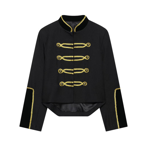 Damen Kurzblazer im Militärstil mit goldener Kordverzierung und Schwalbenschwanz Drune