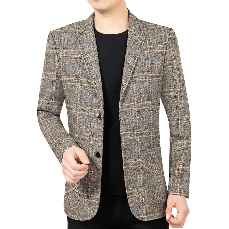 Herren Kariertes Slim-Fit Sakko mit strukturiertem Wollmix und aufgesetzten Taschen Drune