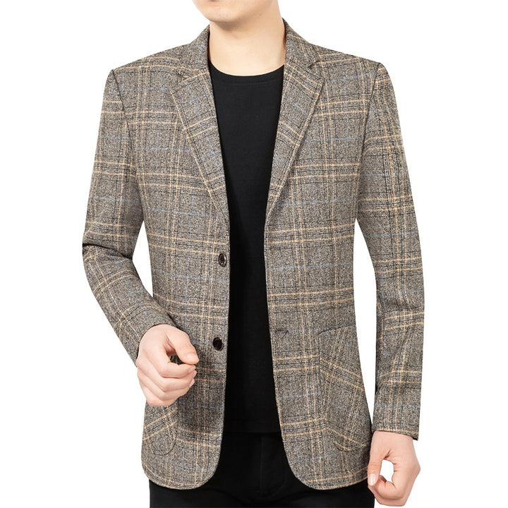 Herren Kariertes Slim-Fit Sakko mit strukturiertem Wollmix und aufgesetzten Taschen Drune