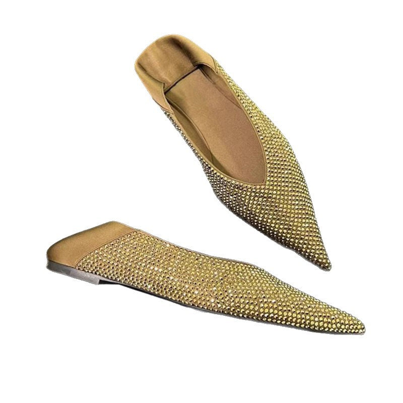 Damen Elegante spitz zulaufende Slipper‑Ballerinas mit Strassnetz und gepolstertem Komfortfußbett Drune