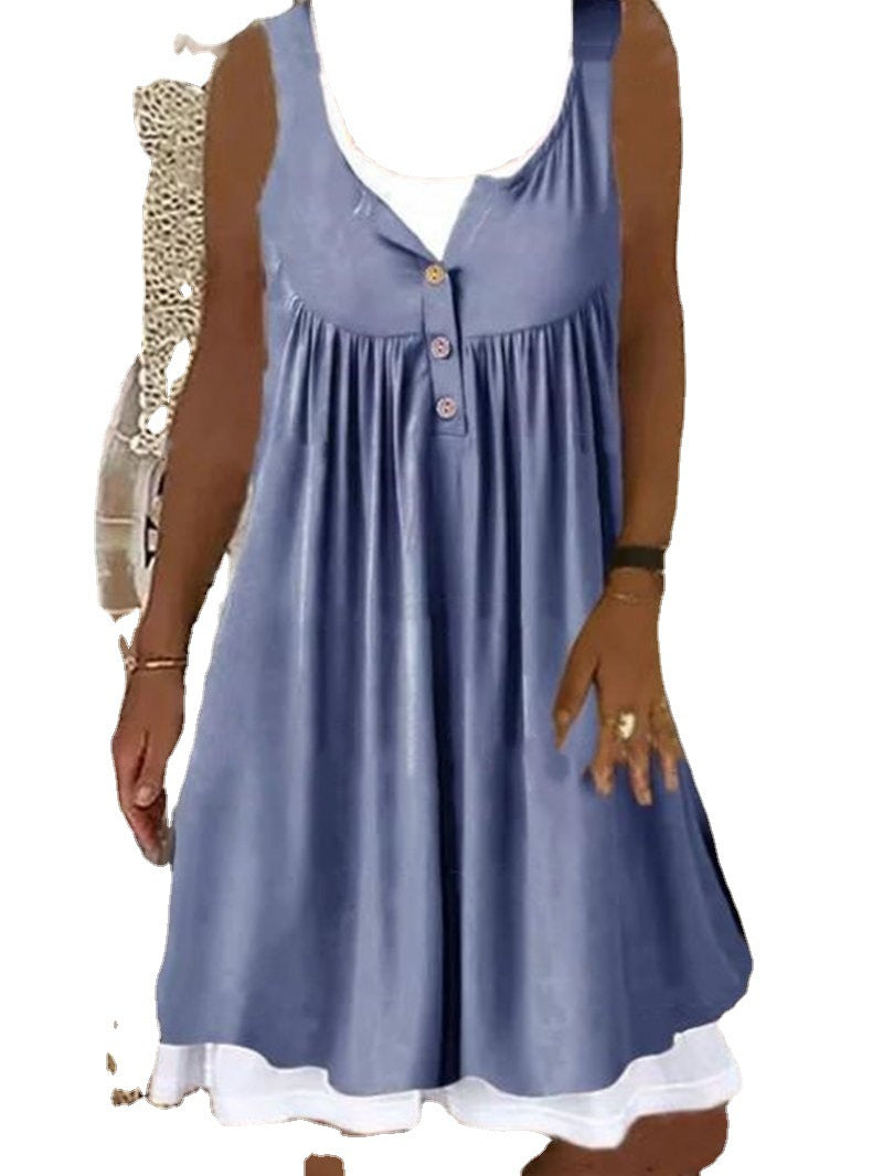 Damen Sommerliches Freizeitkleid mit dekorativen Knopfdetails und ausgestelltem Rock Drune