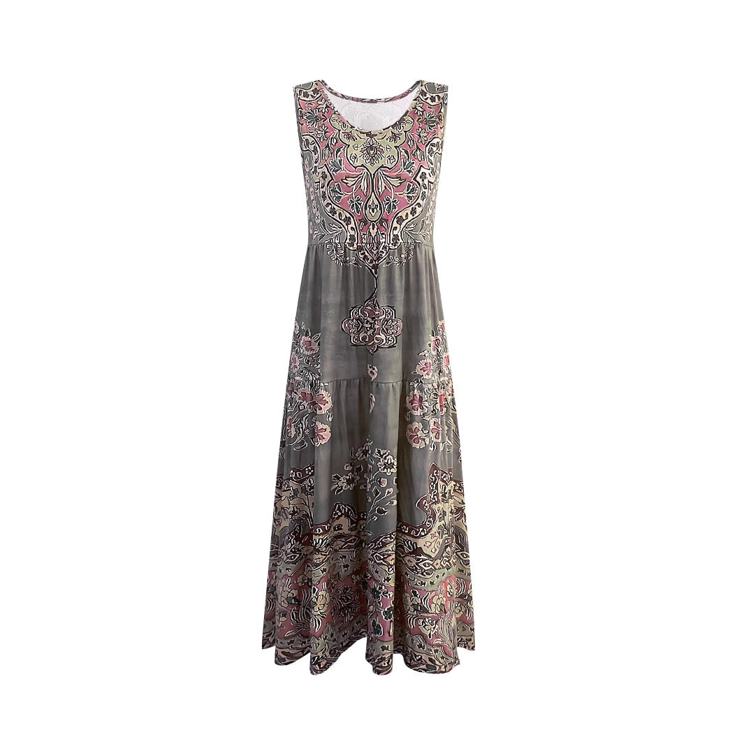 Damen Maxi-Kleid mit verspieltem Ethnomuster und schwingendem Schnitt Drune