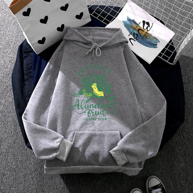 Damen nan Kapuzenpullover im Relaxed-Fit mit botanischer Frucht-Illustration und Kängurutasche Drune