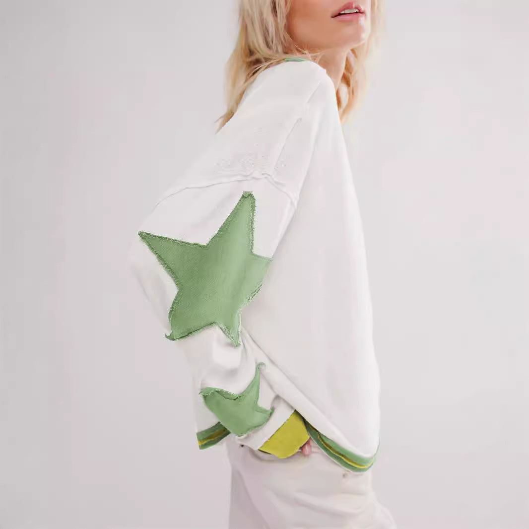 Drune | Sweatshirt Damen gestreift locker Rundhals Sterne