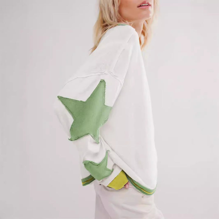 Drune | Sweatshirt Damen gestreift locker Rundhals Sterne