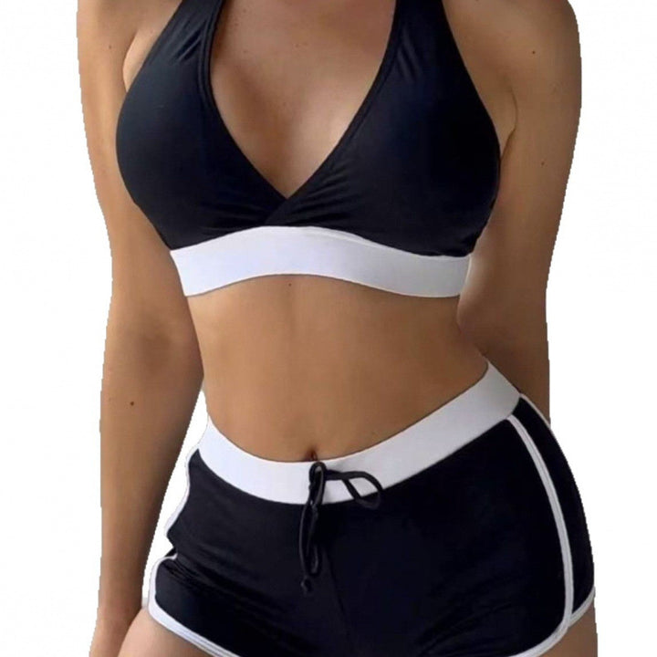 Damen Sport-Bikini-Set mit hoch geschnittenen Shorts und verstellbarem Oberteil Drune
