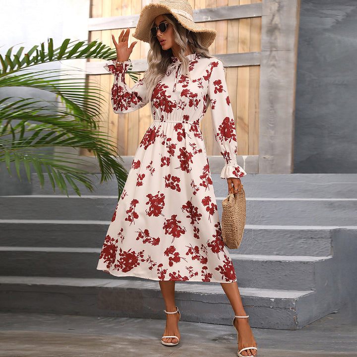 Damen Maxikleid mit floralem Print und angenähtem Bindeband Drune