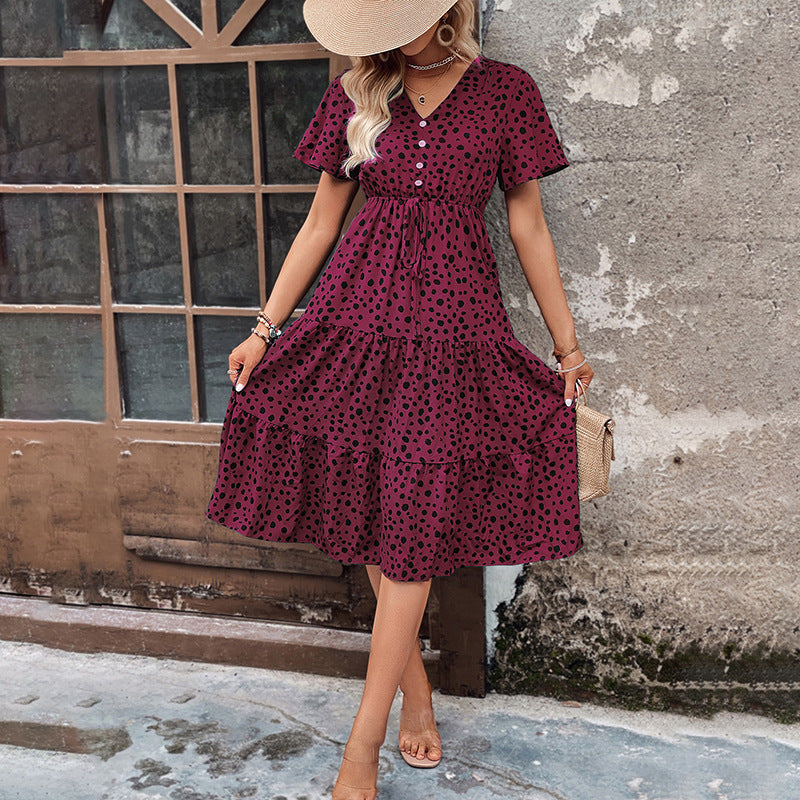 Damen Midi-Kleid mit voluminösem Rock und elegantem Bindegürtel Drune