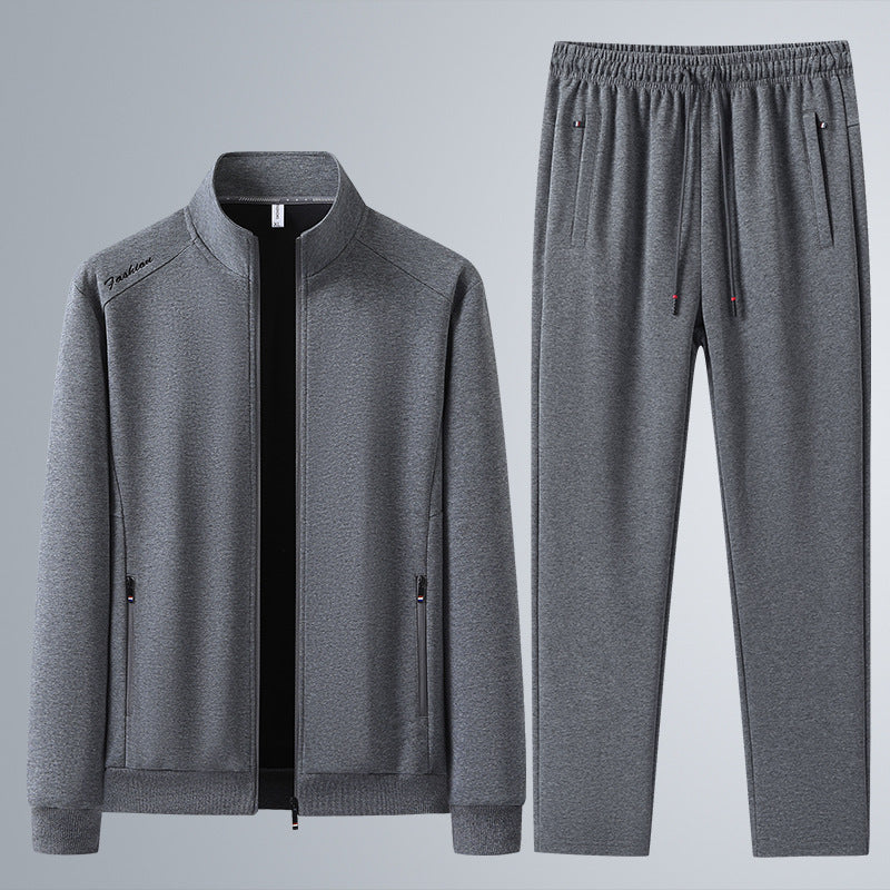 Herren Zweiteiliges Sport-Lounge-Set mit Stehkragen, verdecktem Reißverschluss & Kordelbund Drune