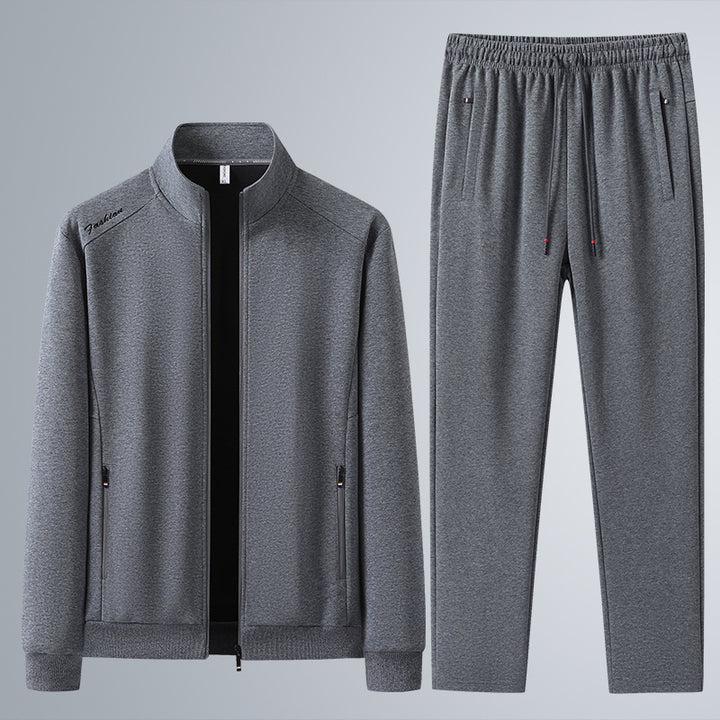 Herren Zweiteiliges Sport-Lounge-Set mit Stehkragen, verdecktem Reißverschluss & Kordelbund Drune