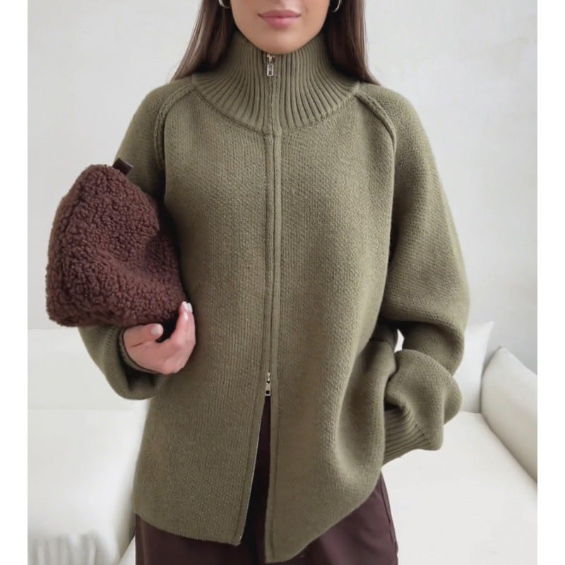 Damen Stehkragen Strickjacke mit Reißverschluss Drune