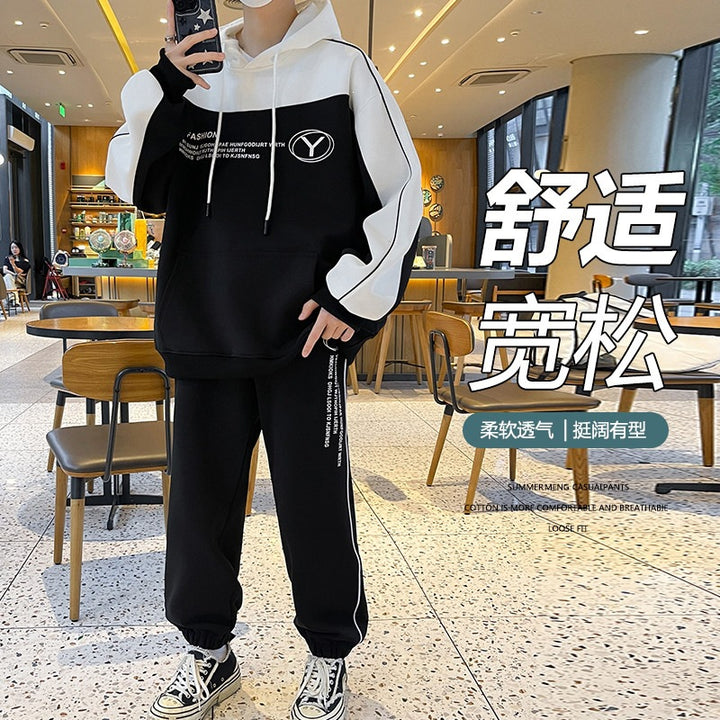 Herren Oversize-Trainingsset mit Block-Design Hoodie und konischer Jogginghose Drune