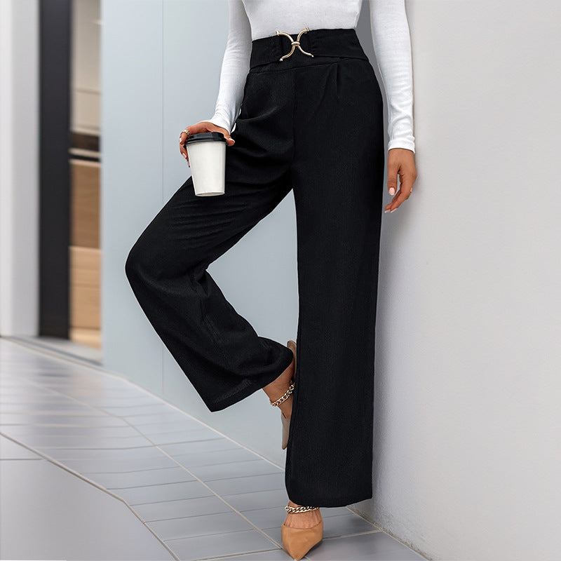 Damen Hochtaillierte Palazzo-Hose mit weitem Bein und dekorativem Schmuckgürtel Drune
