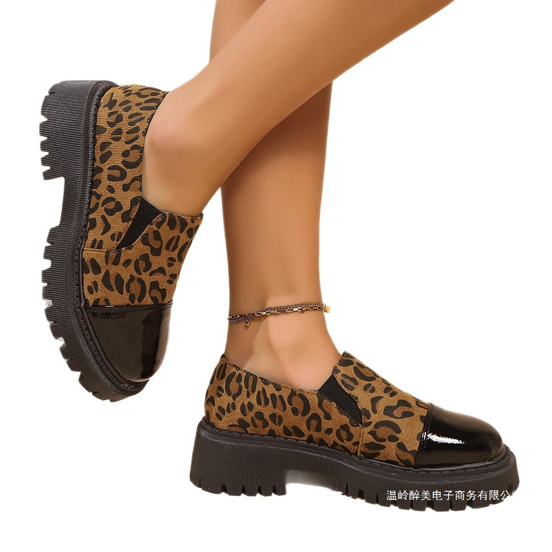Damen nan modische Chunky-Loafer mit Animalprint, Lack-Toecap und profilierter Traktorsohle Drune