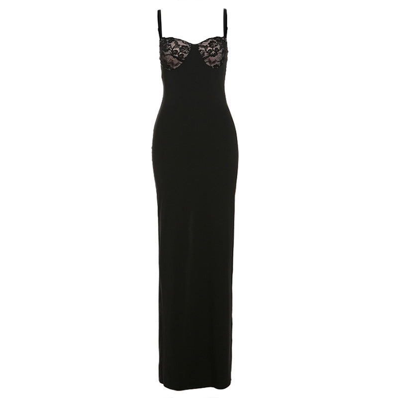 Damen Elegantes Maxikleid mit Spitzenoberteil und figurbetontem Schnitt Drune