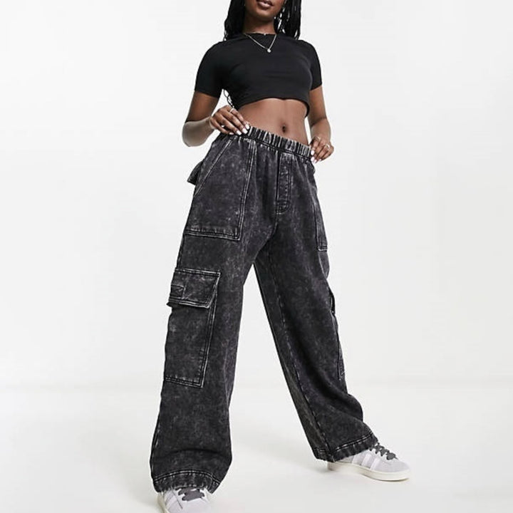 Damen Lässige Cargo-Jeans mit weitem Schnitt Drune