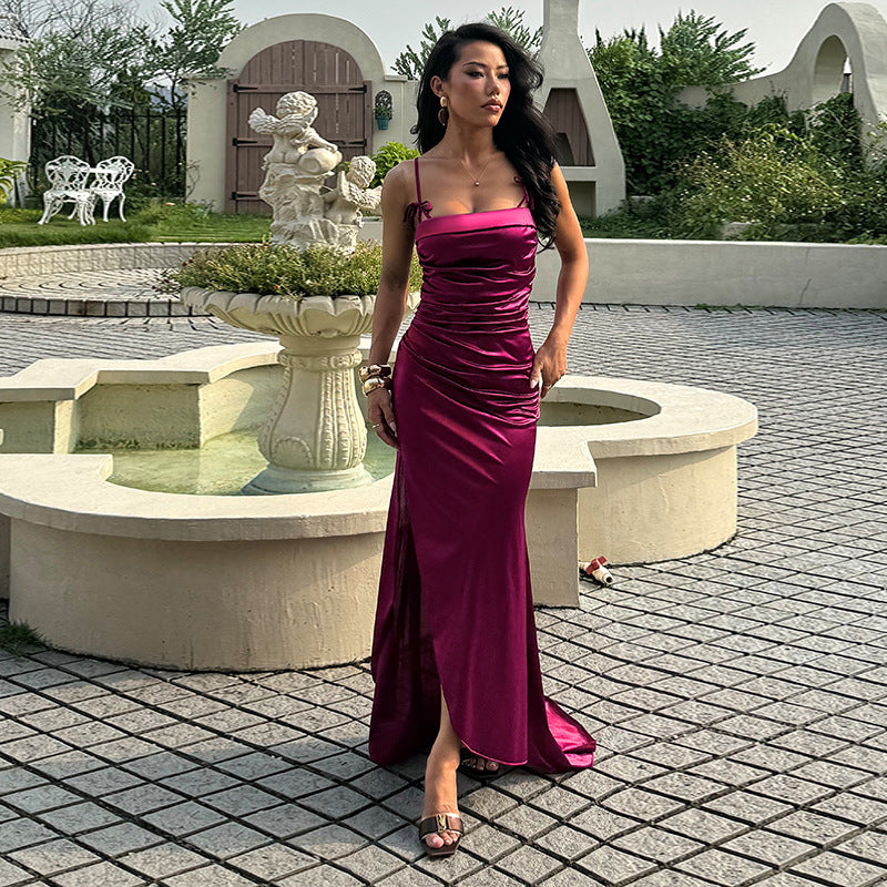 Damen Elegantes Maxikleid mit raffinierten Raffungselementen Drune