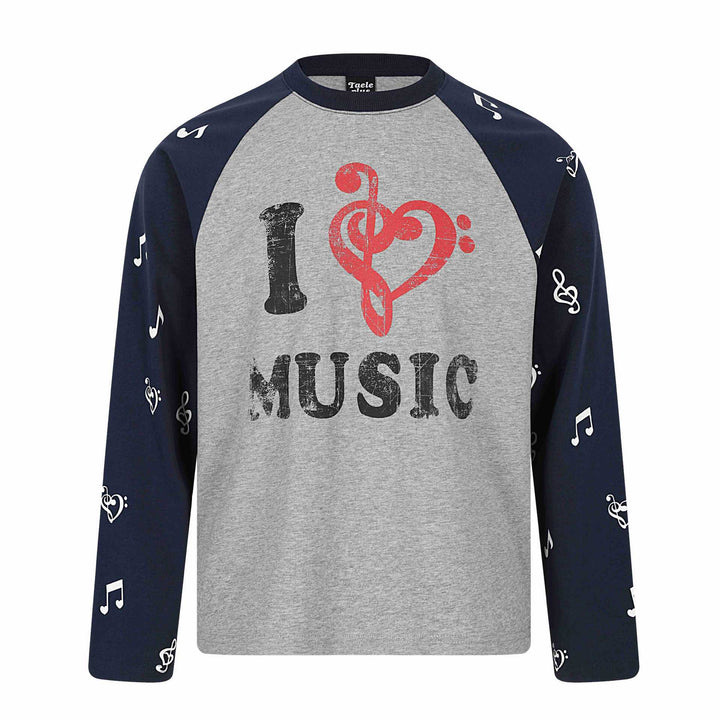 Unisex Langarm-Raglanshirt mit Musikprint und Notenärmeln Drune