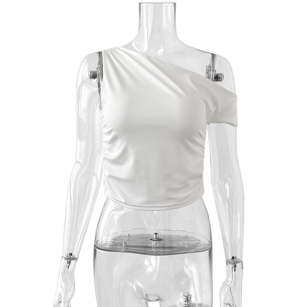 Damen Raffiniertes Asymmetrisches Oberteil mit Raffung Drune