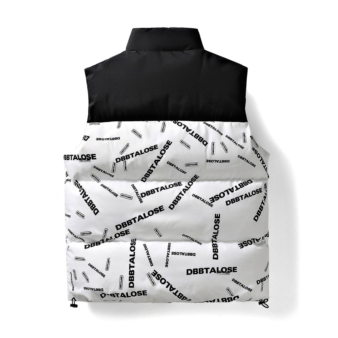 Herren Gepolsterte Steppweste mit hohem Kragen Allover-Logoprint & Kordelzugsaum Drune