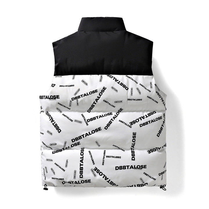 Herren Gepolsterte Steppweste mit hohem Kragen Allover-Logoprint & Kordelzugsaum Drune