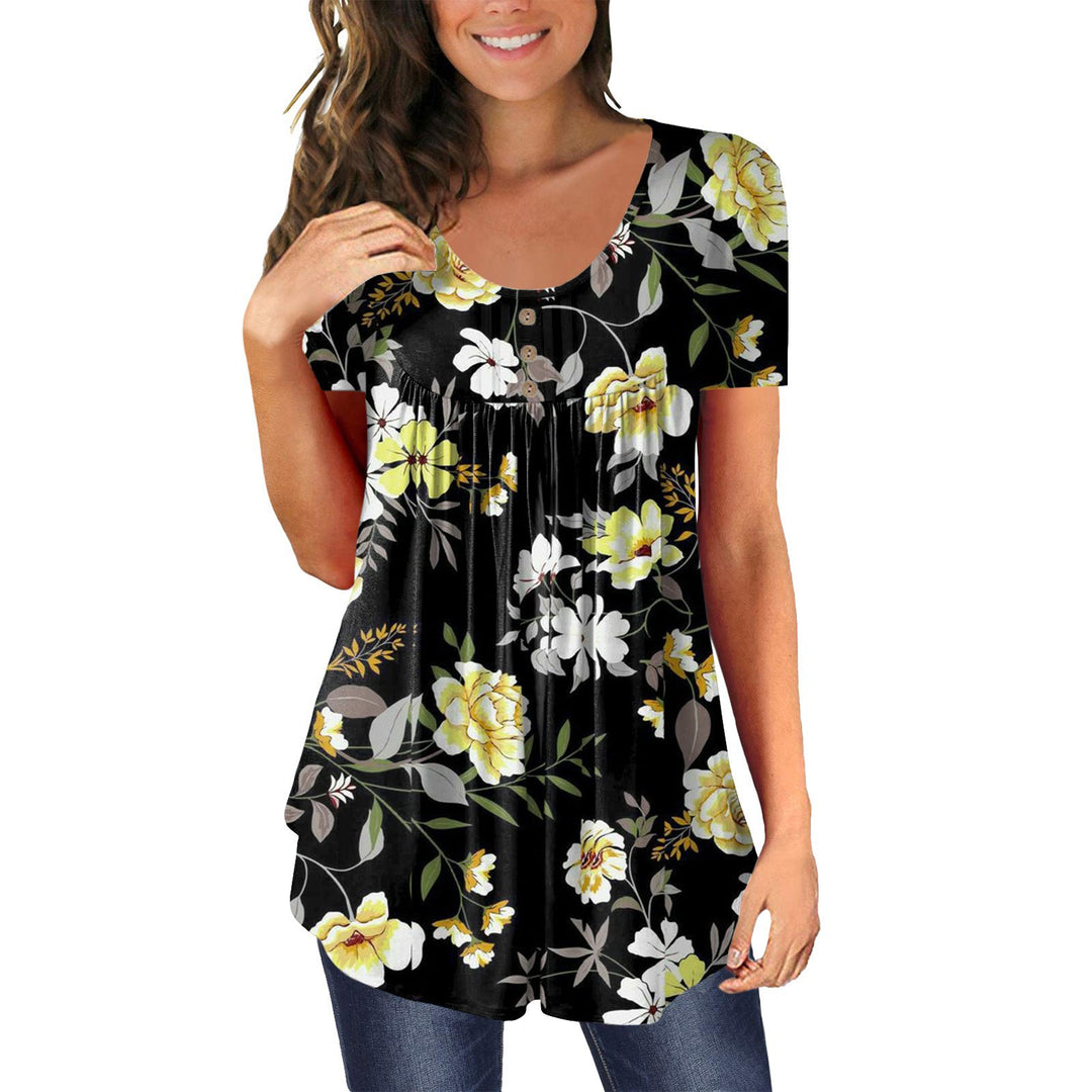 Damen Floral Print Casual Tunika Top Drune