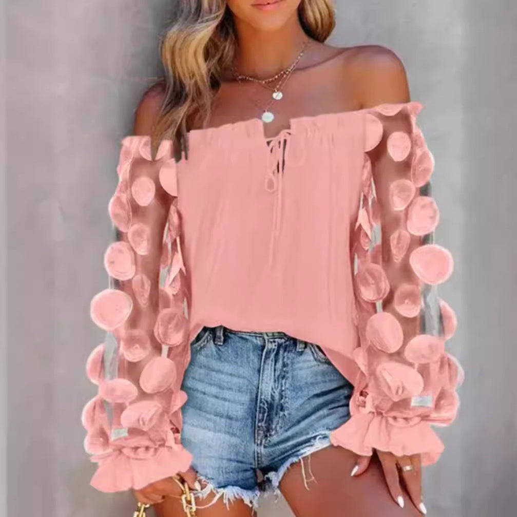 Damen Off-Shoulder Bluse mit dekorativen Puffärmeln Drune
