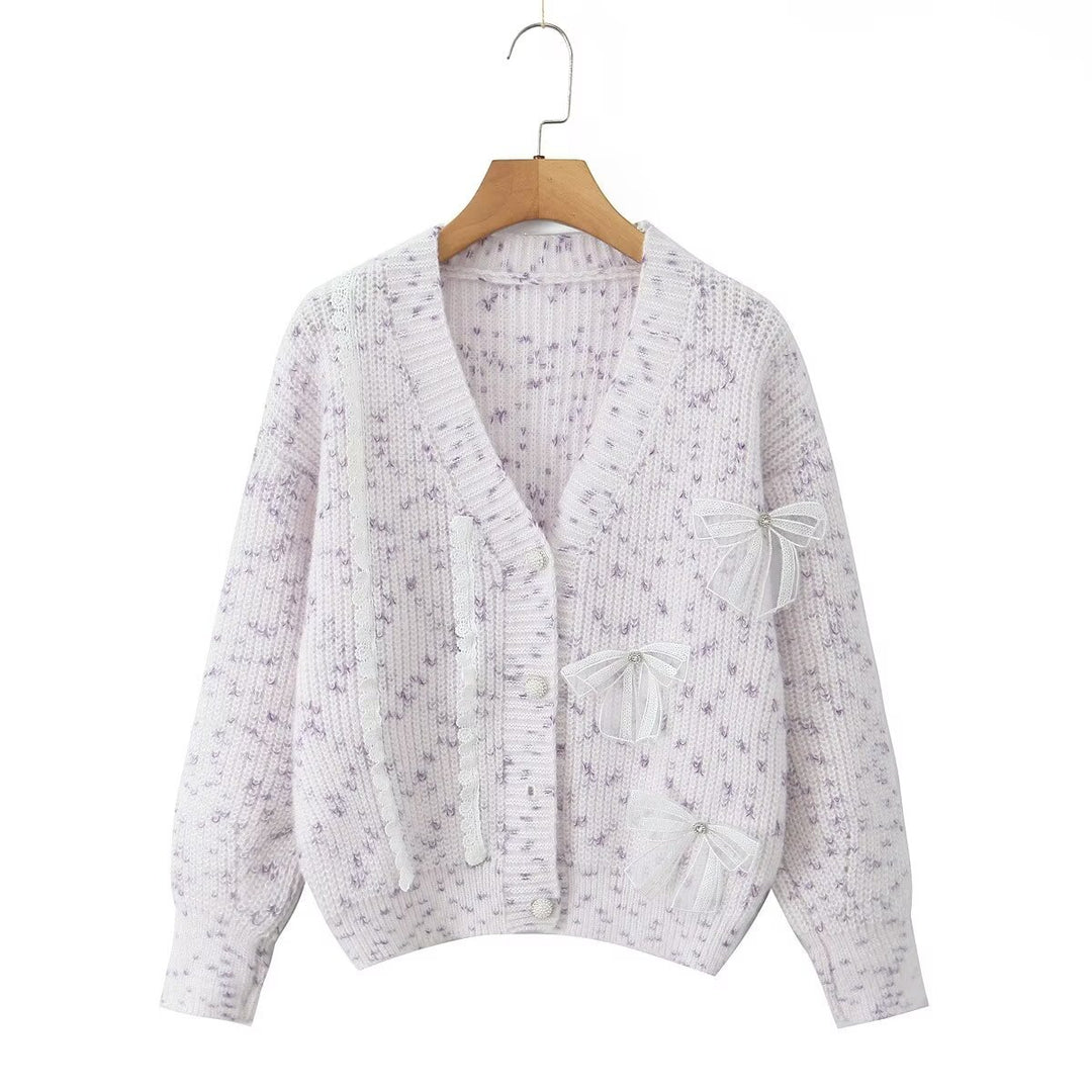 Damen Strickjacke mit dekorativen Schleifen und zartem Muster Drune