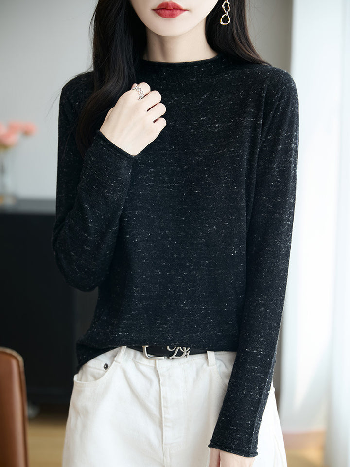 Damen Minimalistischer Nep-Strick-Longsleeve mit kurzem Stehkragen Drune