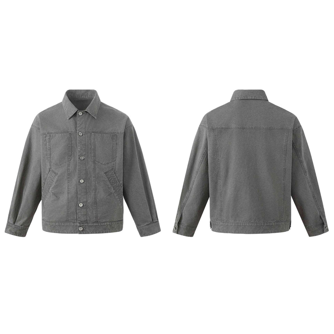 Herren Boxy-Canvas-Blouson im Workwear‑Look mit Hemdkragen und gesteppter Taschenpartie Drune