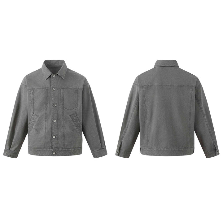 Herren Boxy-Canvas-Blouson im Workwear‑Look mit Hemdkragen und gesteppter Taschenpartie Drune