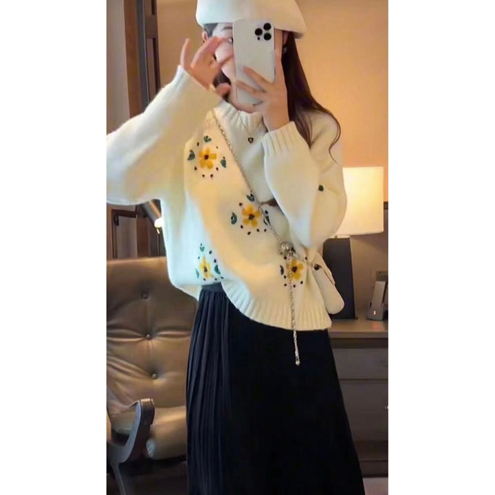 Damen Strickpullover mit floralem Design Drune