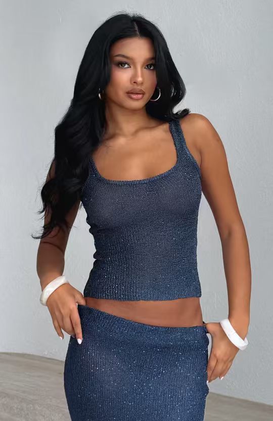 Damen Feinstrick Crop-Top und Midi-Rock Set Drune