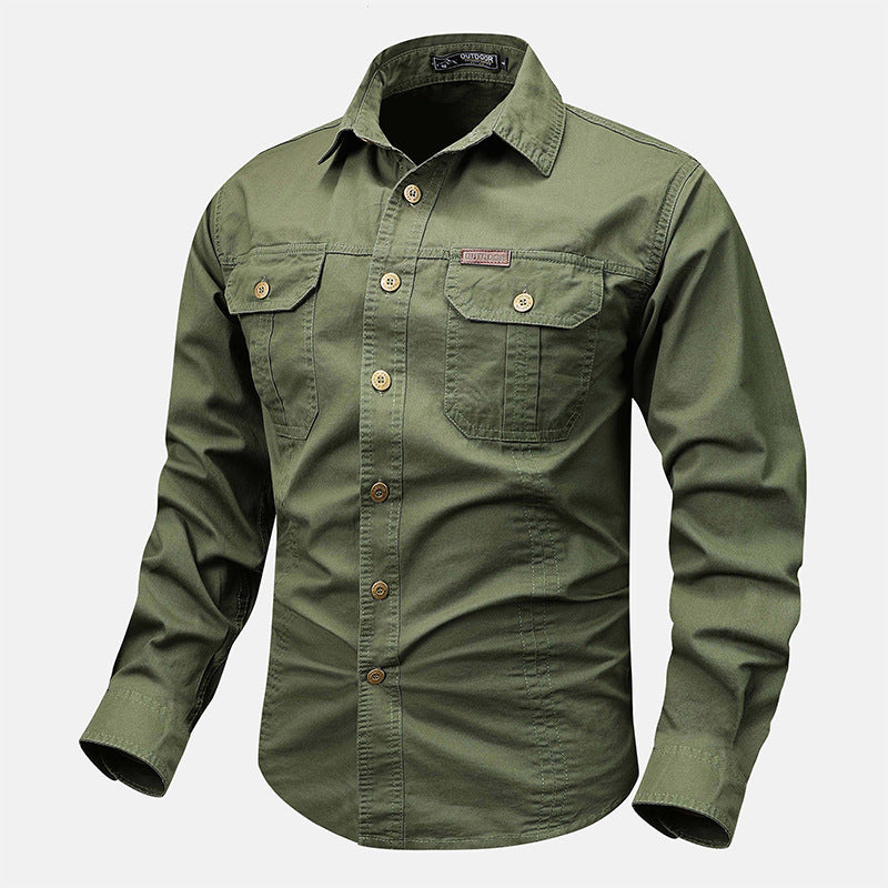 Herren nan robustes Baumwoll-Utility-Hemd mit doppelten Brusttaschen und schmaler Passform Drune