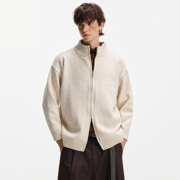 Damen Modische Grobstrickjacke mit hohem Kragen Drune