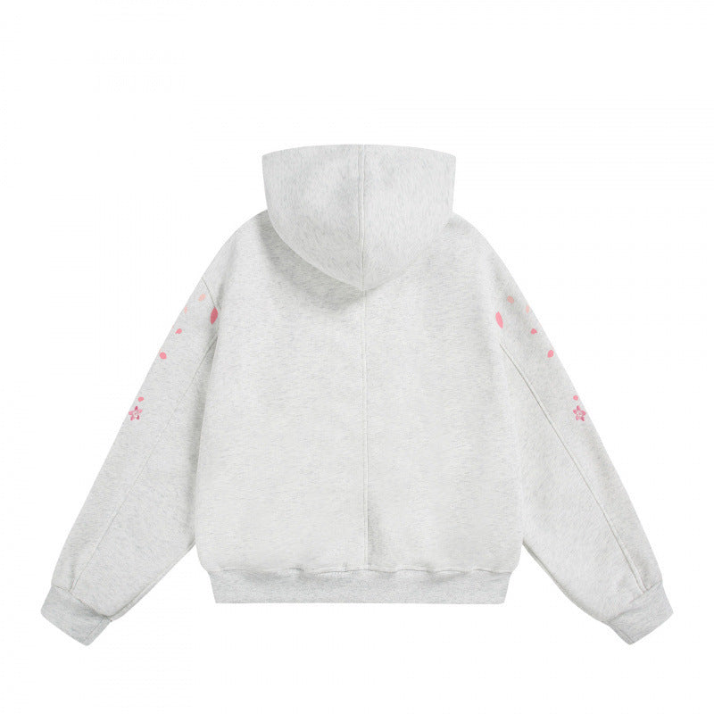 Unisex Oversize-Kapuzensweatshirt mit Kirschblüten-Print, Kängurutasche und lockerem Schnitt Drune