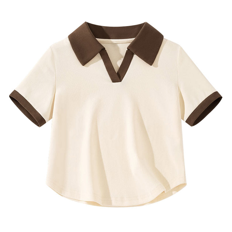 Damen Chic Farbblock Polo Top Drune