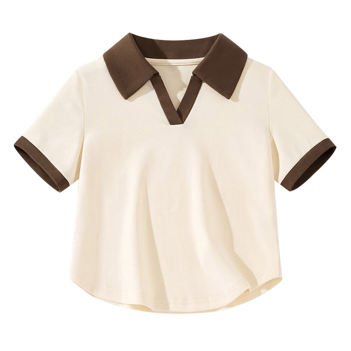 Damen Chic Farbblock Polo Top Drune