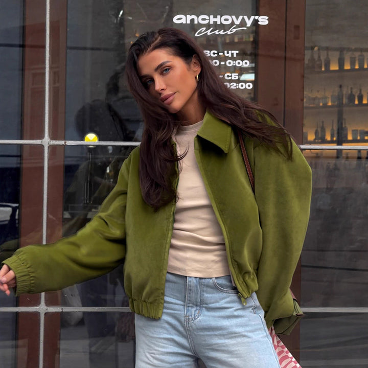 Damen Modische Veloursjacke mit elastischem Bund Drune